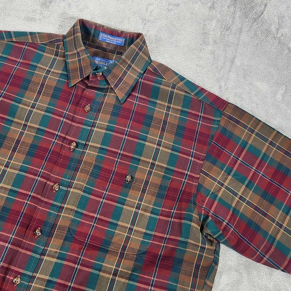 Vintage Pendleton Sir Pendleton Shirt Mens Medium Plaid Wool Made USA 90s - Picture 5 of 13